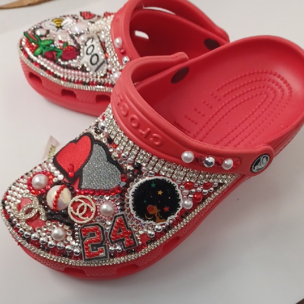 Crocs Red Embellished Clogs - Picture 2 of 11